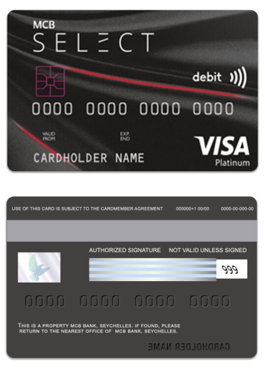 Seychelles MCB Bank Visa Debit Platinum Card Template In PSD Format 