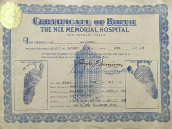 United States The Nix Memorial Hospital Birth Certificate template in PSD format