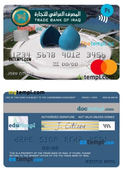 Iraq Trade Bank of Iraq mastercard template in PSD format