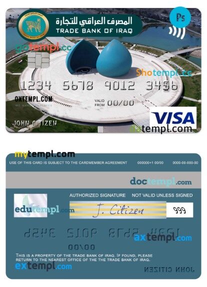 Iraq Trade Bank of Iraq visa classic card template in PSD format