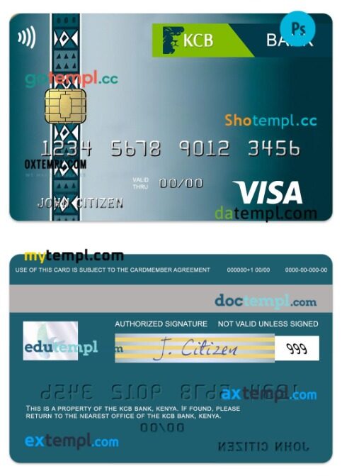 Kenya KCB Bank visa classic card template in PSD format
