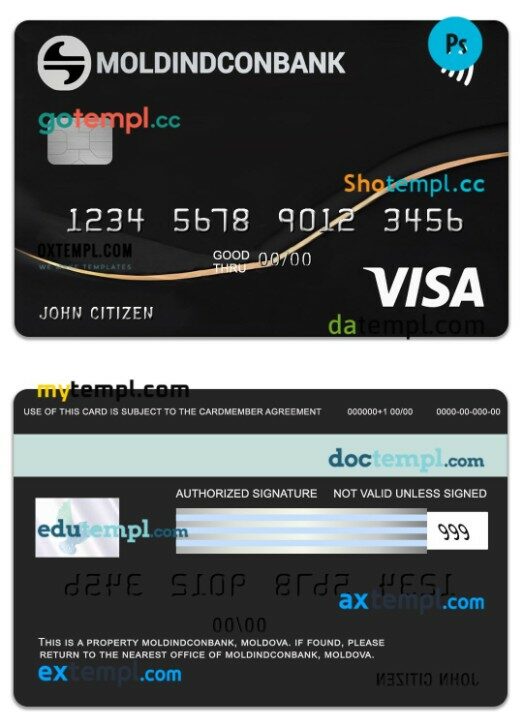 Moldova MoldindconBank exclusive credit visa card template in PSD format
