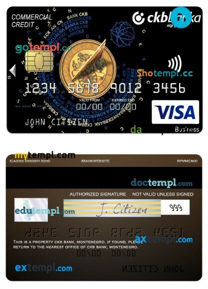 Montenegro CKB Bank visa business credit card template in PSD format