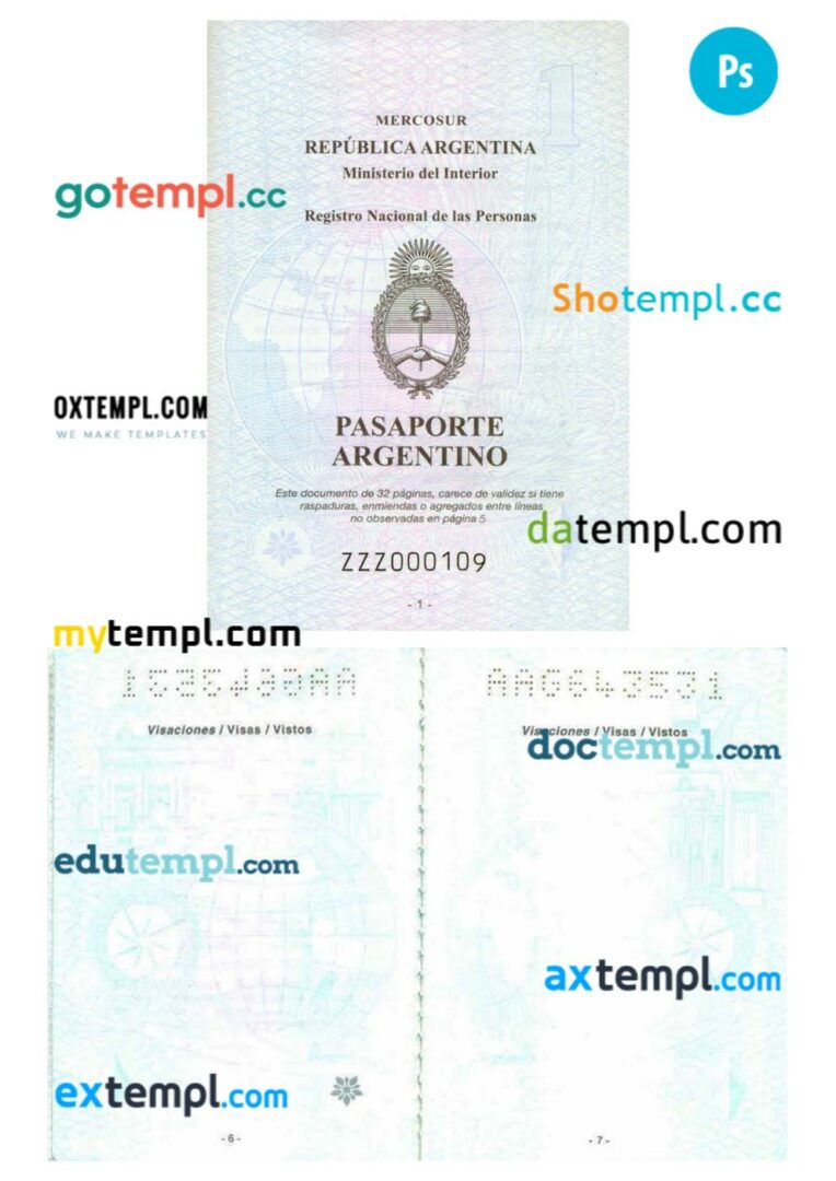 Argentina passport other pages PSD templates