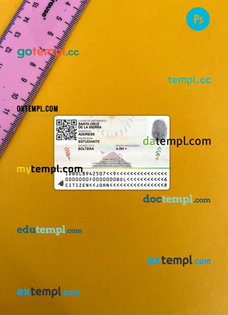 Bolivia ID card editable PSD files, scan look and photo-realistic look, 2 in 1, 2023-present - Image 2