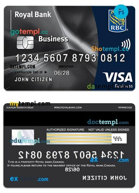 Canada Royal bank visa business card template in PSD format