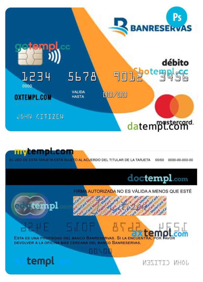 Dominican Republic Banreservas bank debit mastercard template in PSD format