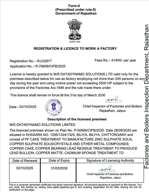 India Rajasthan registration & license to work a factory Word and PDF template