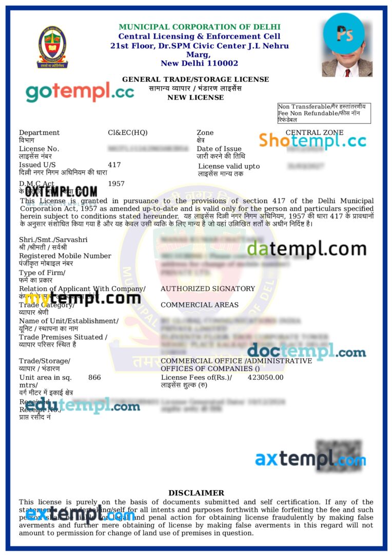 India car dealers license template in PSD format