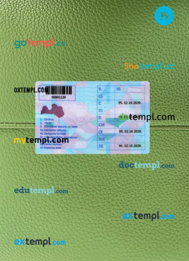 Latvia driving license PSD files, scan look and photographed image, 2 in 1 - Image 2