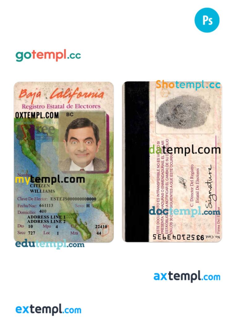 Mexico Baja California state voter registration card template in PSD format