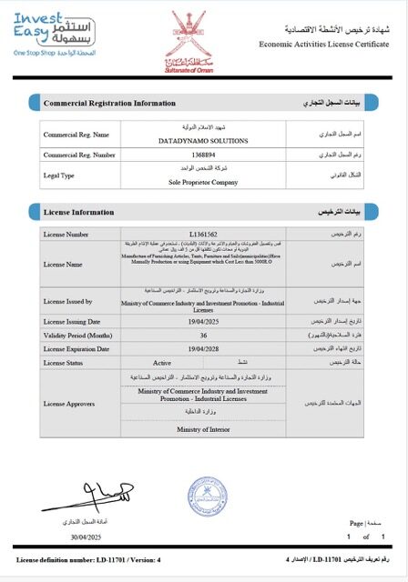 Oman economic activities license certificate Word and PDF template, version 2