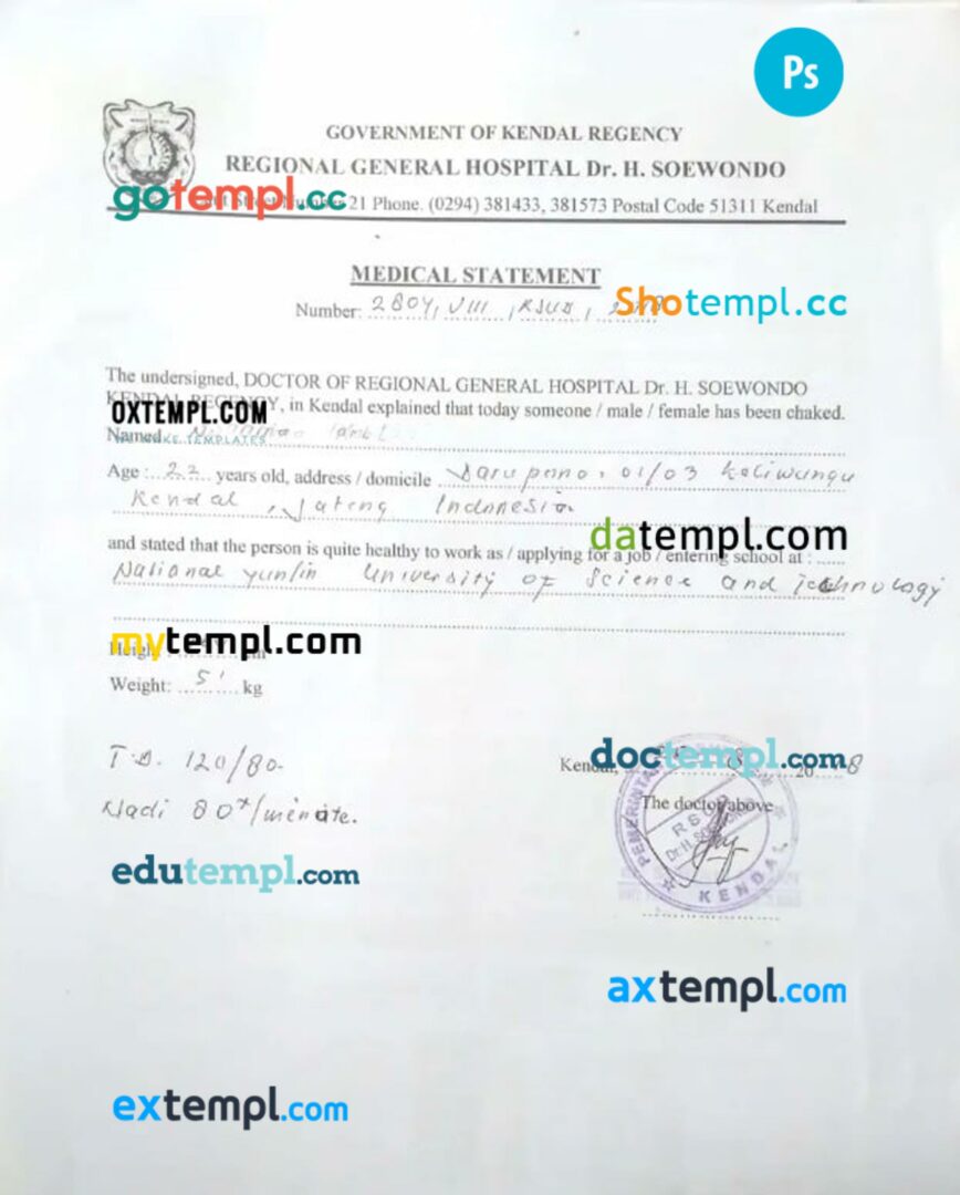 Romania medical statement template in PSD format