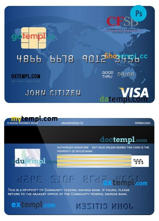 USA Community Federal Savings bank visa card template in PSD format