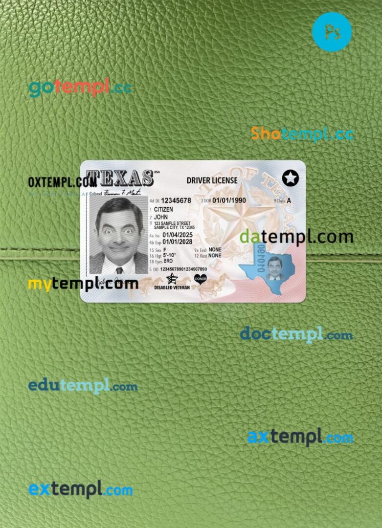 USA Texas driving license PSD files, scan look and photographed image, 2 in 1, 2025-present