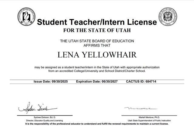 USA Utah student teacher/intern license Word and PDF template