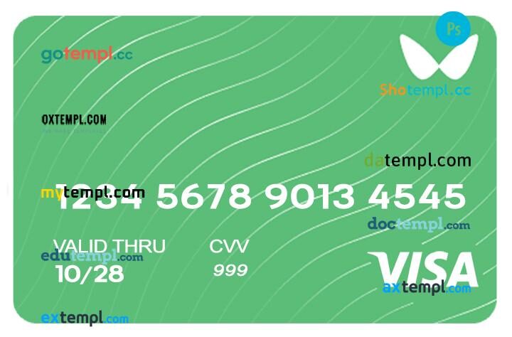 Estonia Wallester Bank visa card template in PSD format
